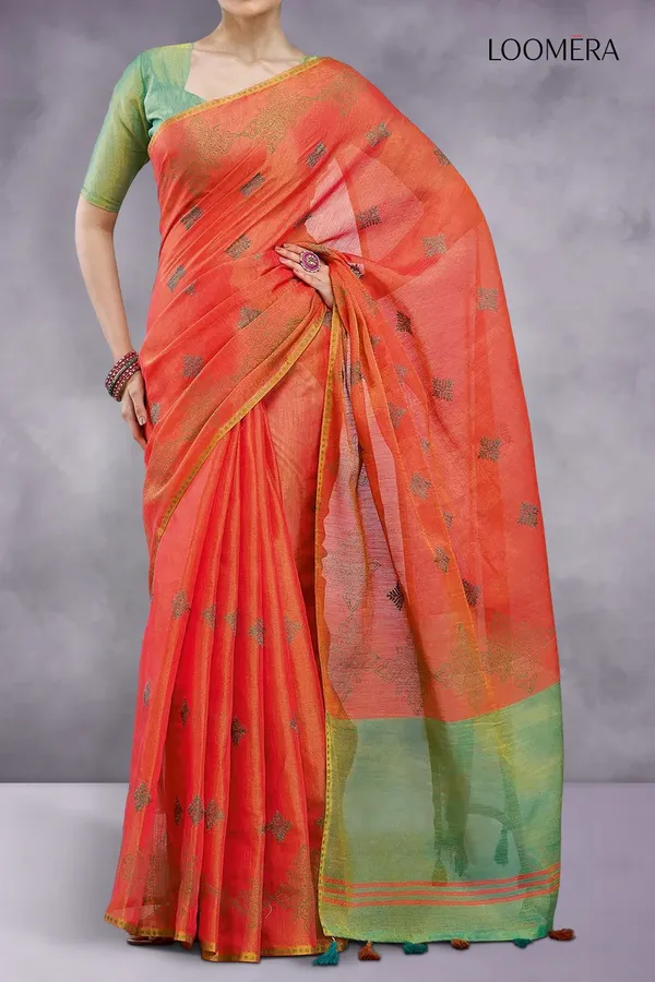 Vivid_Red_Cotton_Silk_Saree