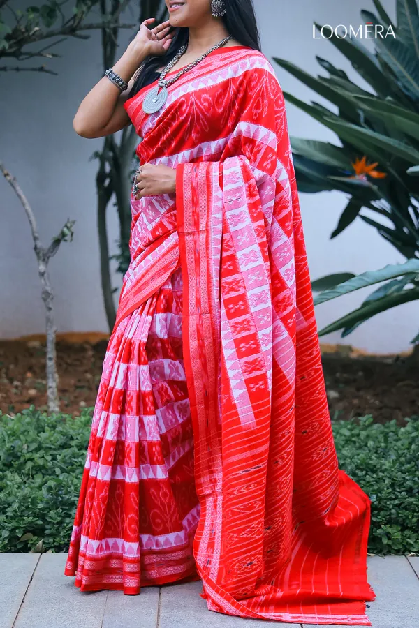White_and_Red_Pure_Sambalpuri_Cotton_Saree
