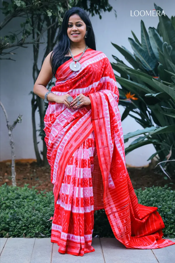 White_and_Red_Pure_Sambalpuri_Cotton_Saree