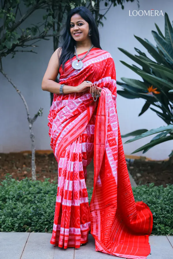White_and_Red_Pure_Sambalpuri_Cotton_Saree