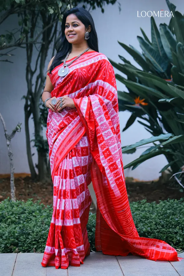 White_and_Red_Pure_Sambalpuri_Cotton_Saree