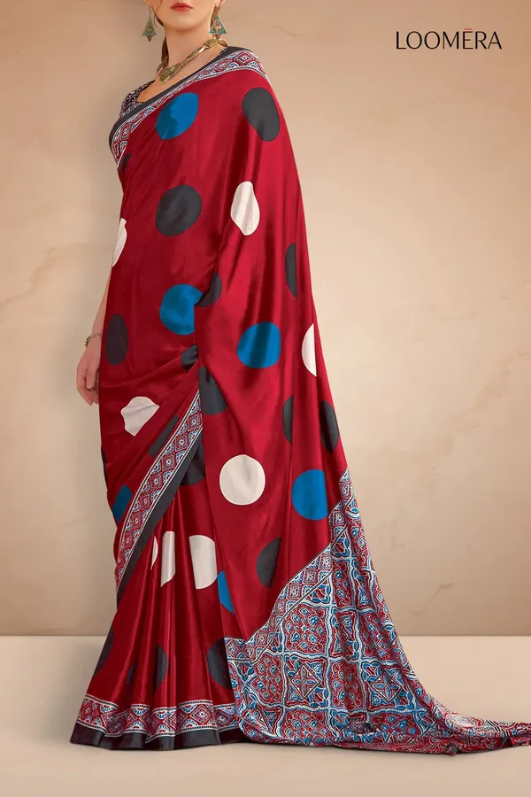 Wine_Red_Gajji_Modal_Silk_Polka_Print_Saree