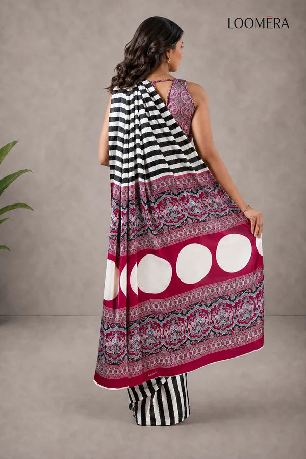 Premium_Black_and_White_Striped_Saree_with_Ajrakh_Pallu