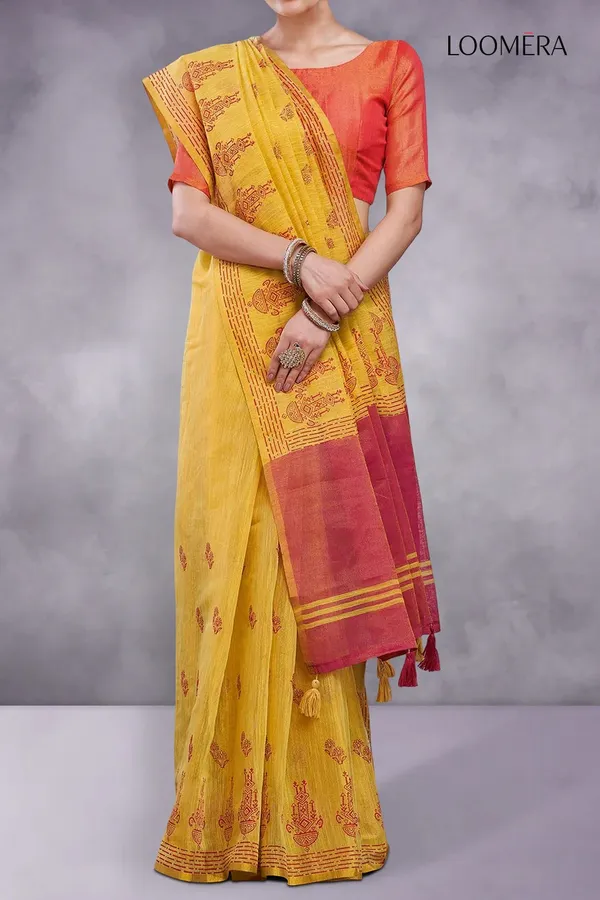 Yellow_Cotton_Silk_Saree_with_Red_Embroidery