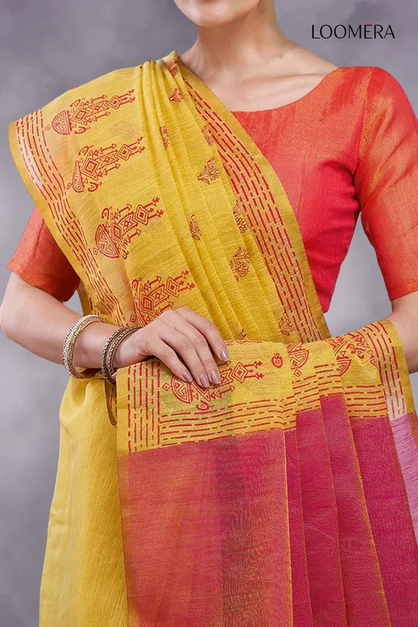 Yellow_Cotton_Silk_Saree_with_Red_Embroidery