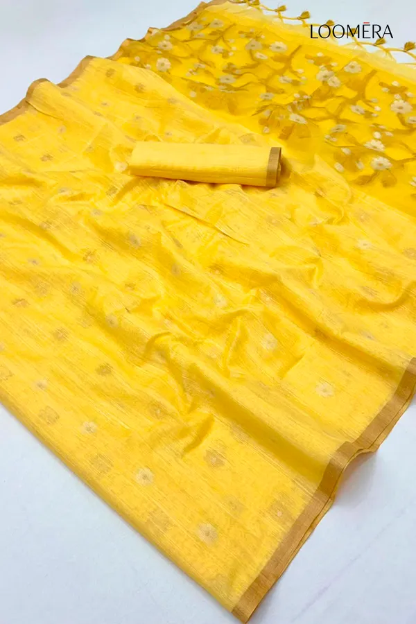 Yellow_Munga_Cotton_Saree_with_Golden_Border