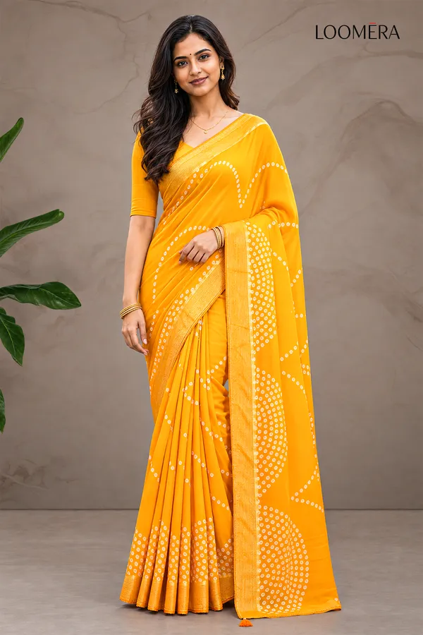 Orange_Georgette_Saree_with_Bandhani_Prints