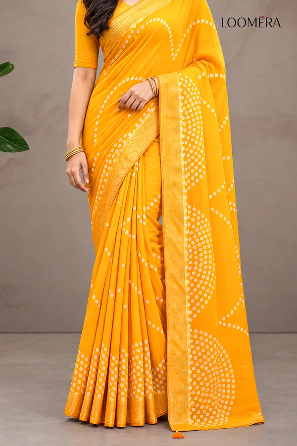 Orange_Georgette_Saree_with_Bandhani_Prints