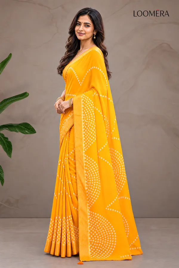 Orange_Georgette_Saree_with_Bandhani_Prints