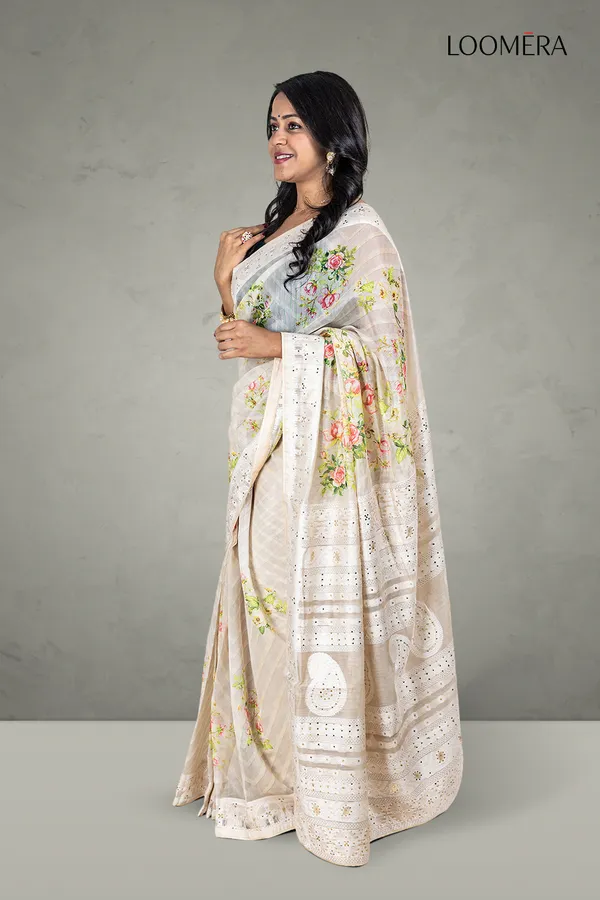 Beige_Saree_With_Floral_Print_And_Mirror_Design_Border