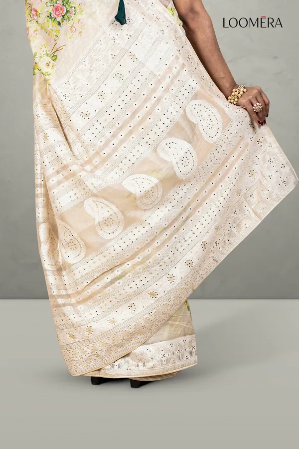 Beige_Saree_With_Floral_Print_And_Mirror_Design_Border