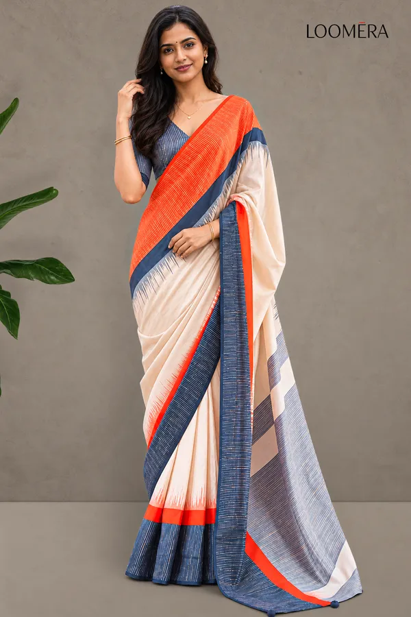 Beige_Saree_with_Orange_and_Grey_Border