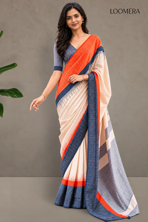 Beige_Saree_with_Orange_and_Grey_Border