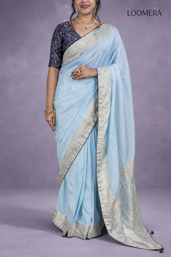 Pastel_Blue_Saree_With_Silver_Zari_Border_And_Readymade_Blouse