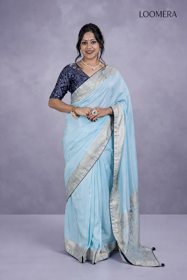 Pastel_Blue_Saree_With_Silver_Zari_Border_And_Readymade_Blouse