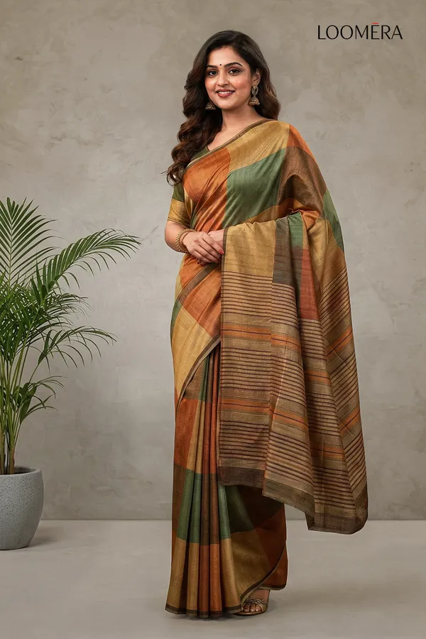 Soft_MulticolorTussar_Silk_Saree_with_Blouse_Piece
