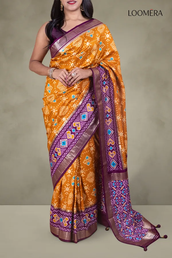 Mustard_Yellow_Patola_Print_Saree_With_Zari_Border