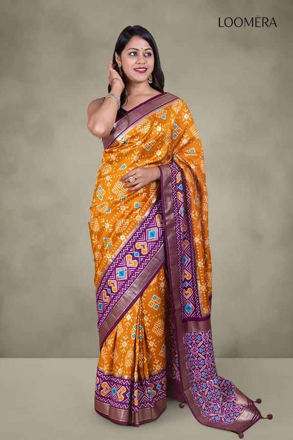 Mustard_Yellow_Patola_Print_Saree_With_Zari_Border