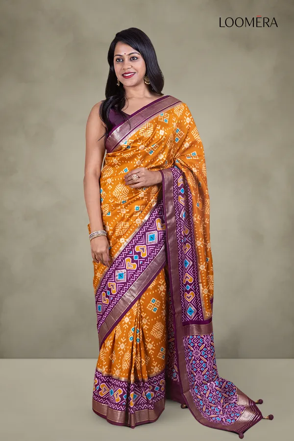 Mustard_Yellow_Patola_Print_Saree_With_Zari_Border
