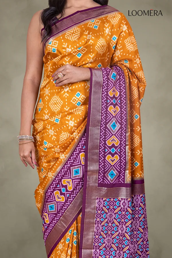 Mustard_Yellow_Patola_Print_Saree_With_Zari_Border