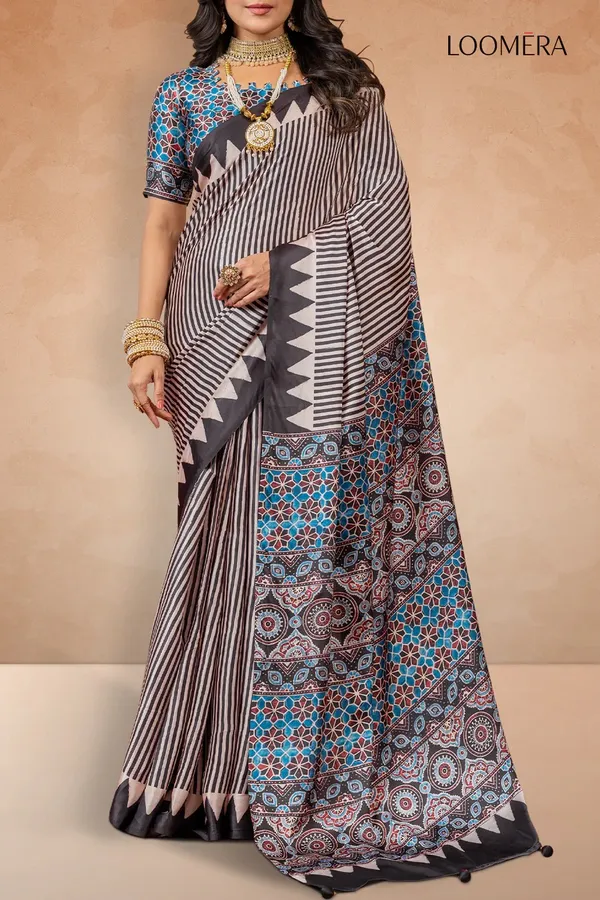 Black_and_White_Striped_Saree_with_Temple_Border