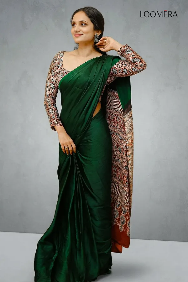 Green_Modal_Silk_Saree_with_Ajrakh_Print_Pallu