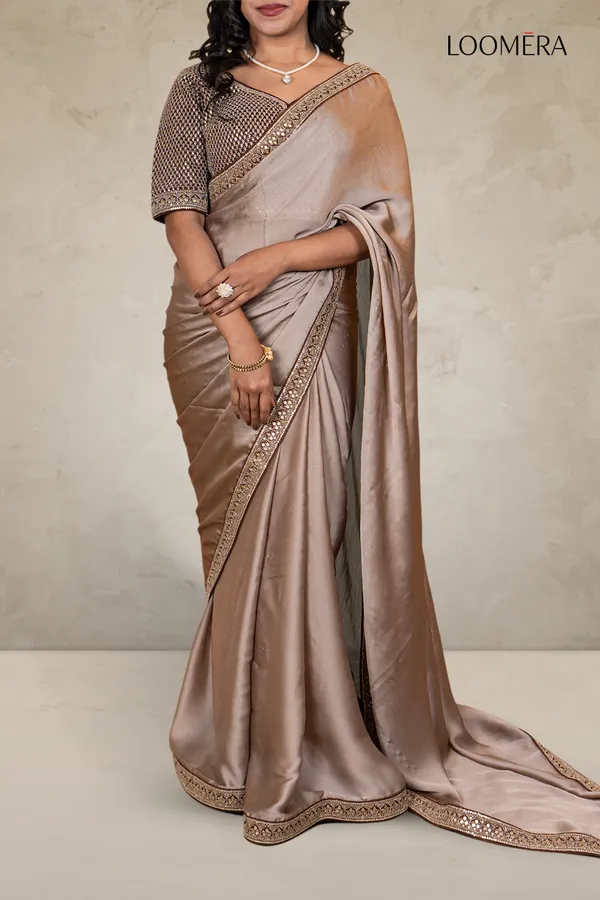 Satin_Chiffon_Saree_With_Embroidered_Border_And_Readymade_Blouse
