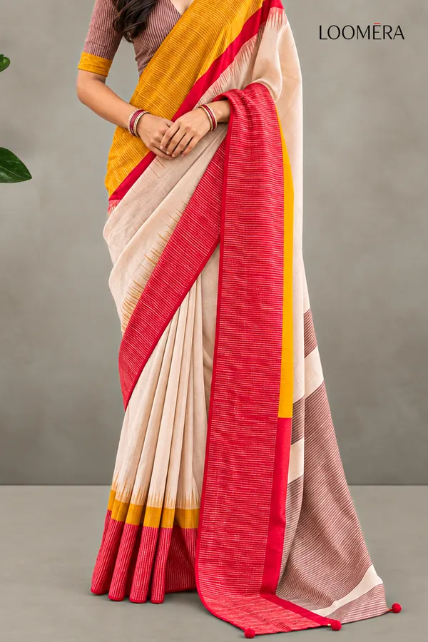 Beige_Saree_with_Red_and_Yellow_Border