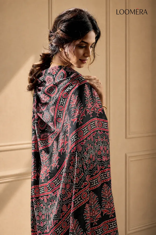 Black_Soft_Modal_Silk_Saree_with_Ajrakh_Print