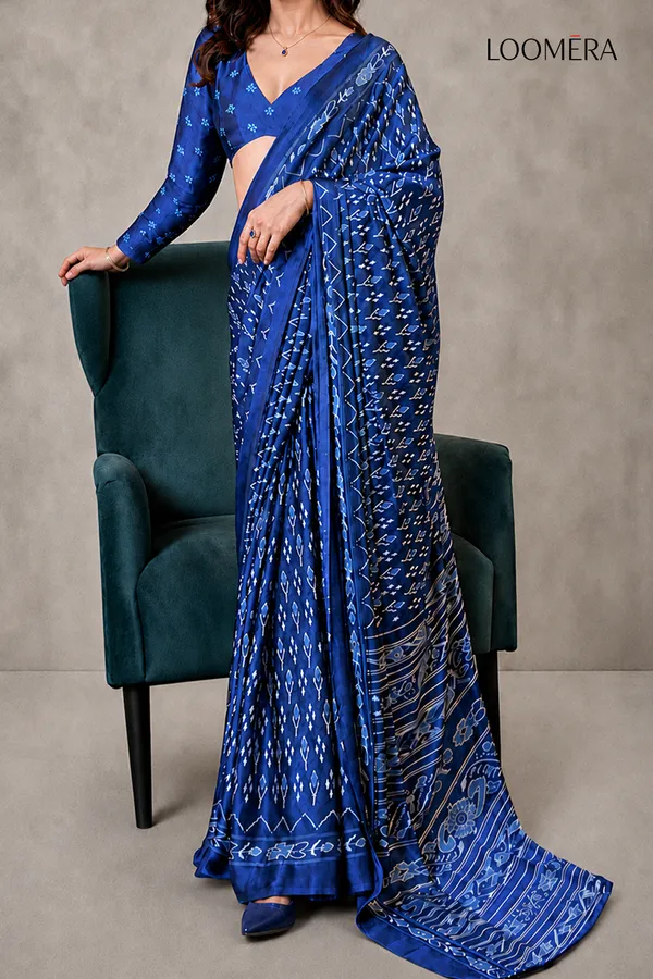 Royal_Blue_Ajrakh_Patola_Printed_Satin_Saree