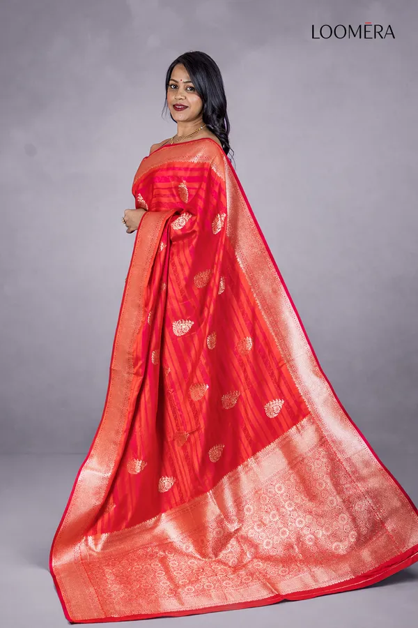 Red_Viscose_Silk_Saree_With_Floral_Buttas_And_Zari_Border