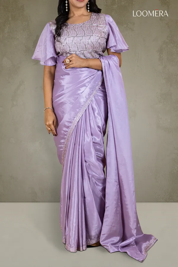 Plain_Purple_Crepe_Saree_With_Sequin_Border_And_Designer_Blouse