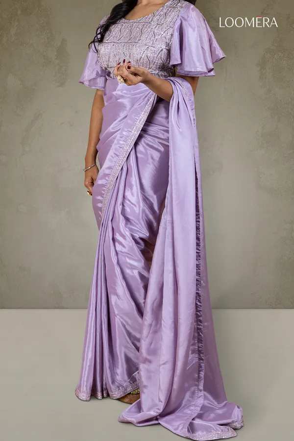 Plain_Purple_Crepe_Saree_With_Sequin_Border_And_Designer_Blouse