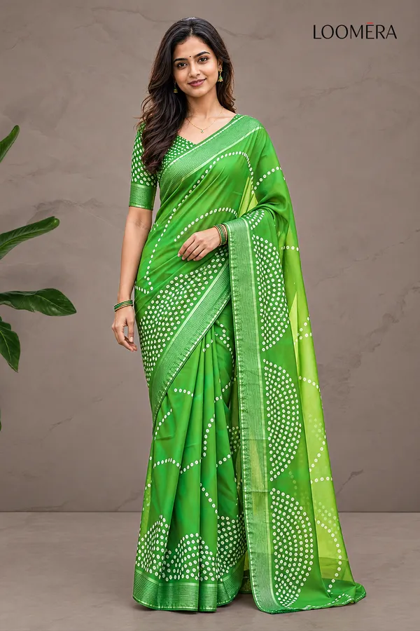 Green_Georgette_Saree_with_Bandhani_Prints