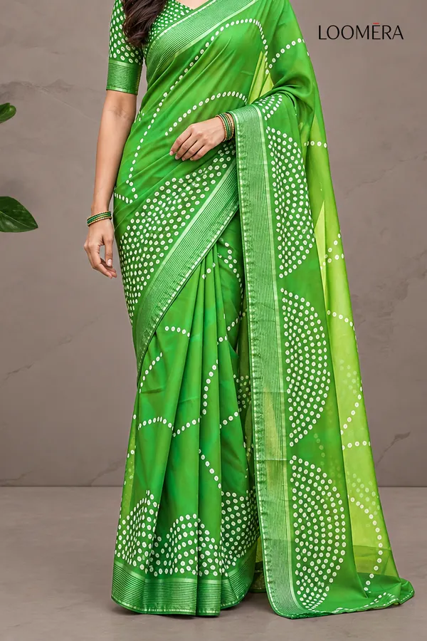 Green_Georgette_Saree_with_Bandhani_Prints
