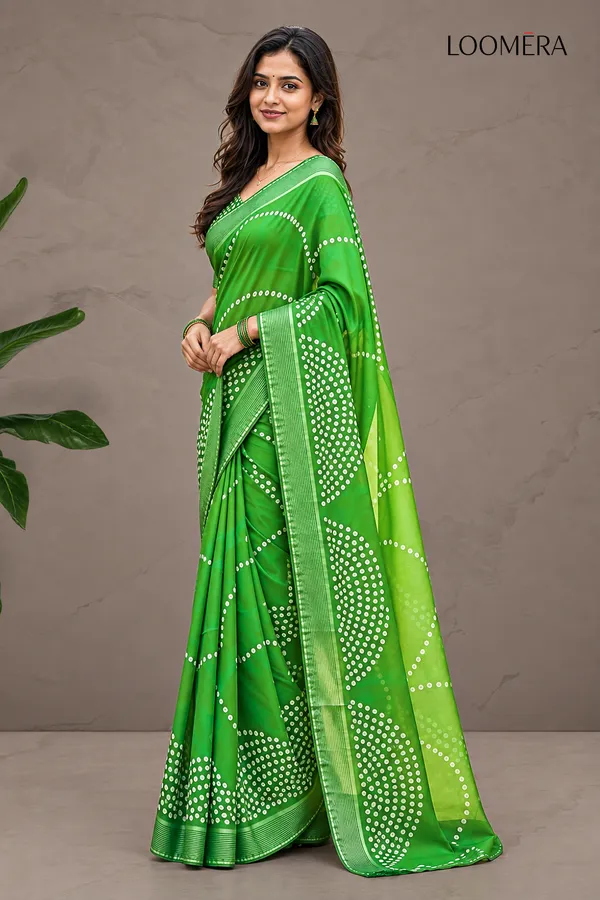 Green_Georgette_Saree_with_Bandhani_Prints