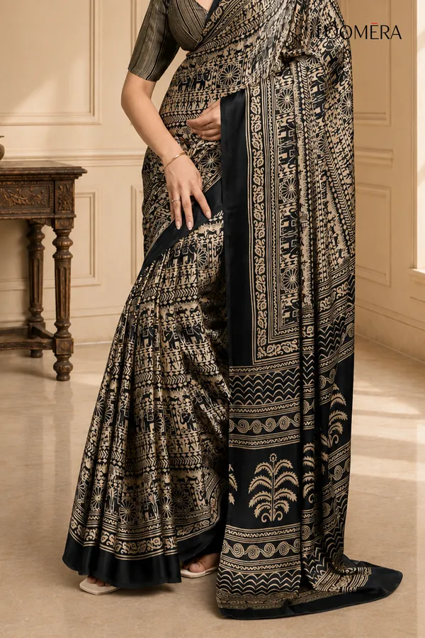 Black_and_Beige_Tribal_Print_Modal_Silk_Saree
