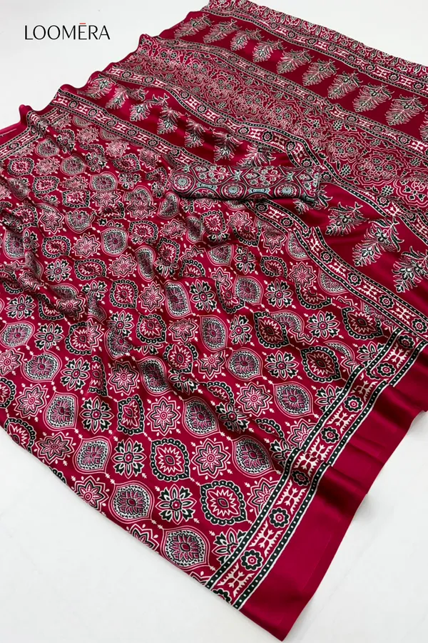 Maroon_Soft_Modal_Silk_Saree_with_Ajrakh_Print