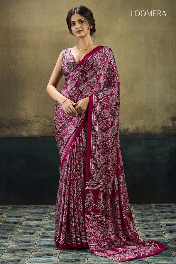 Maroon_Soft_Modal_Silk_Saree_with_Ajrakh_Print