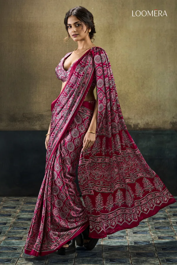 Maroon_Soft_Modal_Silk_Saree_with_Ajrakh_Print