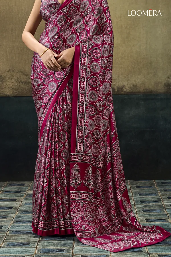 Maroon_Soft_Modal_Silk_Saree_with_Ajrakh_Print