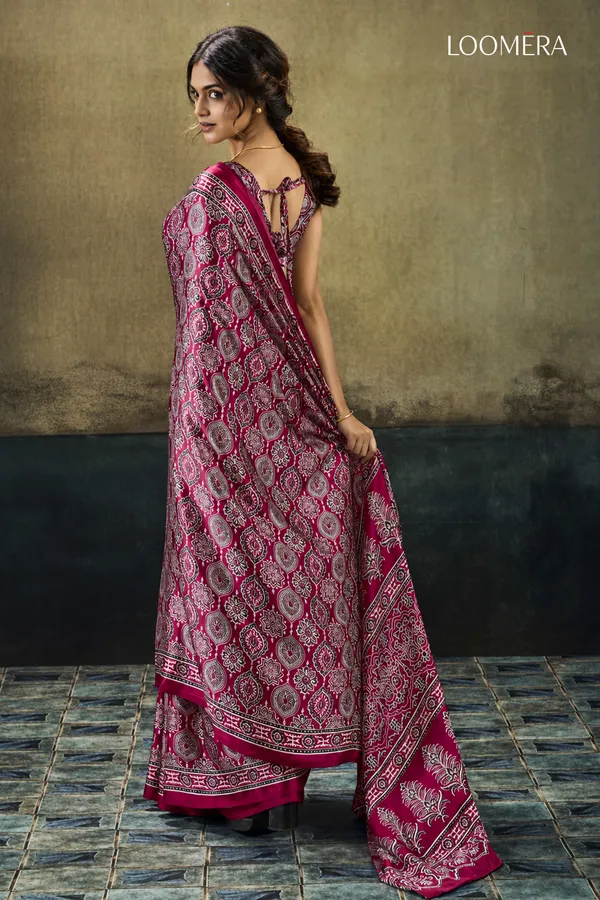 Maroon_Soft_Modal_Silk_Saree_with_Ajrakh_Print