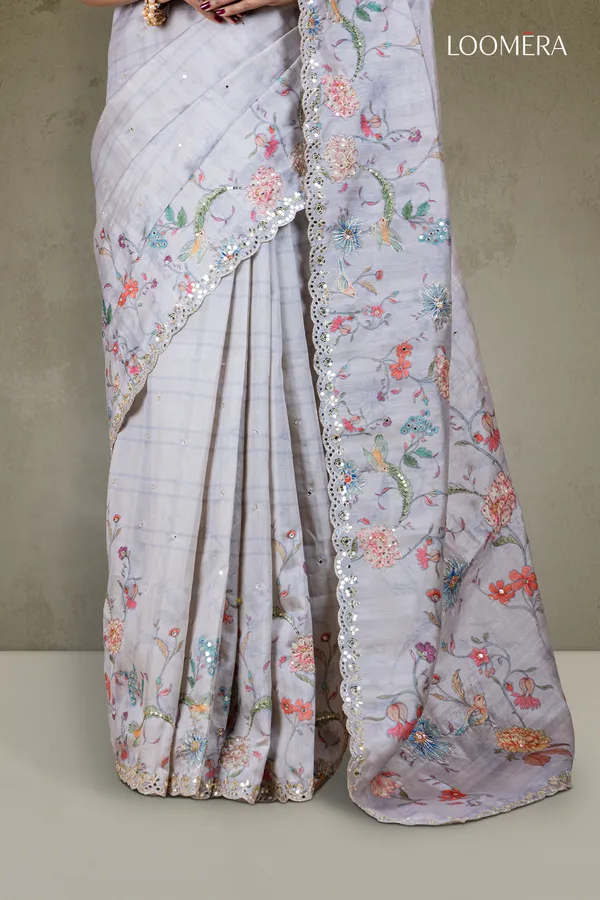 Lavender_Tussar_Silk_Saree_With_Mirror_Work_And__Floral_Scallop_Border