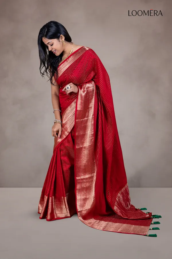 Red_Semi_Silk_Saree_With_Golden_Zari_Border