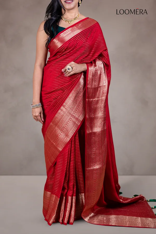 Red_Semi_Silk_Saree_With_Golden_Zari_Border