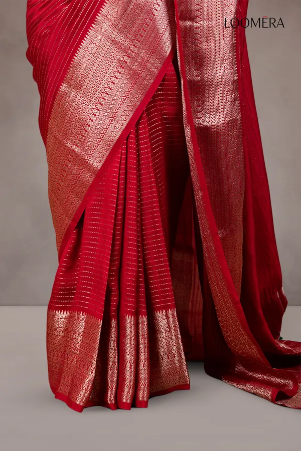 Red_Semi_Silk_Saree_With_Golden_Zari_Border