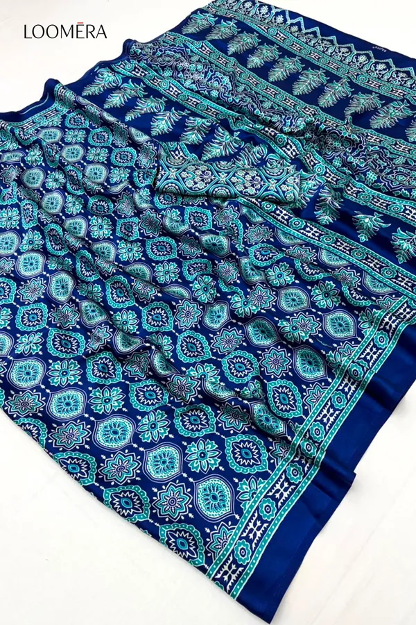 Blue_Soft_Modal_Silk_Saree_with_Ajrakh_Print