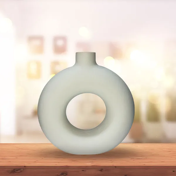 White_Ceramic_Donut_Vase_5_Inch_For_Home,_Temple,_Office_Decor