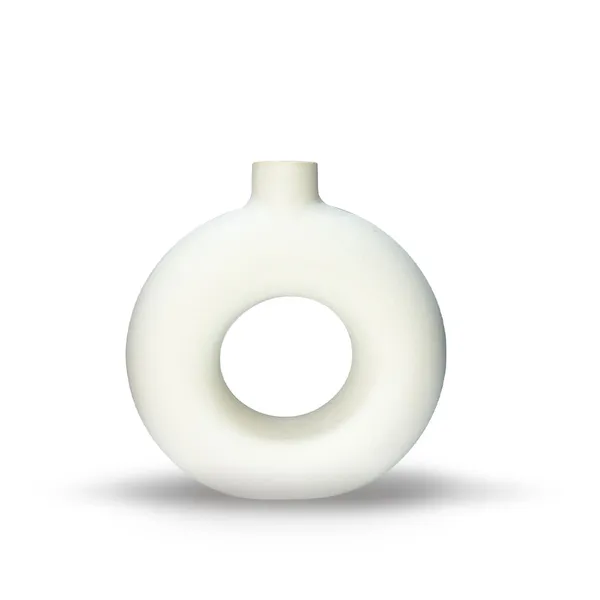 White_Ceramic_Donut_Vase_5_Inch_For_Home,_Temple,_Office_Decor