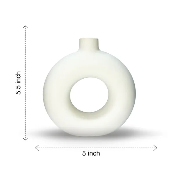 White_Ceramic_Donut_Vase_5_Inch_For_Home,_Temple,_Office_Decor